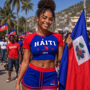 Crop top personnalisé Haïti pour femme, vêtements de supporter pour le jour du match, t-shirt court imprimé DTG, souvenirs de festivals, collections de maillots de sport d'équipe - Product Image 1