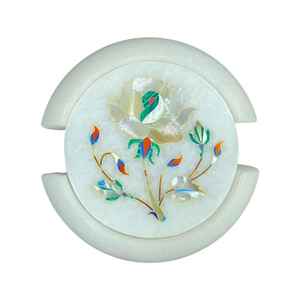 Ensemble de dessous-de-verre en marbre incrusté faits à la main, dessous-de-verre décoratifs en pierre, cadeau de pendaison de crémaillère, vaisselle élégante - Product Image 5