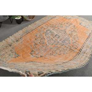 พรมตุรกีโบราณลายคลาสสิคสีส้มสีเขียว5.1 x 8.8ft งานเย็บปะทำด้วยมือวัสดุวิสคอสยางแท็บริซสำหรับวัยรุ่น - Product Image 5