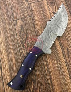 Cuchillo Rastreador Hecho a Mano, Hoja de Acero de Damasco, Cuchillos Rastreadores con Funda de Cuero para Acampar, Cuchillos de Supervivencia - Product Image 2