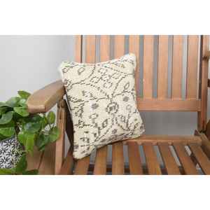 Luxe Vintage 18x18 Beige Kilim Patchwork Laine Oreiller 12x12 Pouces Rustique Imprimé Floral Coussin Literie Sol Tissé Antidérapant - Product Image 2