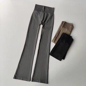 Pantalones de yoga de cintura alta, compresivos, sólidos, microacampanados, para exteriores, sin costuras, elásticos, transpirables, con elasticidad en cuatro direcciones, hasta el tobillo - Product Image 6