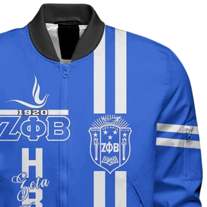 Chaqueta de Satén de la Hermandad Femenina Zeta Phi Beta, Ropa Griega ZPB Azul y Blanca, Bordado de Escudo 1920, Prenda Universitaria Premium - Product Image 6