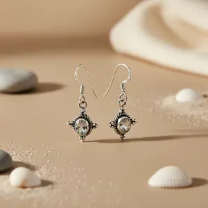 Boucles d'oreilles pendantes en argent 925 avec pierres précieuses pour femmes, boucles d'oreilles tendance - Product Image 1