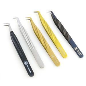 Kounain Professional Quality 75 Degree 11.5 cm Stainless Steel Tweezers L-Shape L-Feet L-Boot Black Silver Volume Nano Fiber - Product Image 6