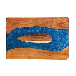 Bandeja de Servicio Rectangular de Madera Personalizada con Resina Epoxi Azul, Plato de Madera Hecho a Mano para Servir Alimentos en Restaurantes, Hoteles y Hogares - Product Image 1