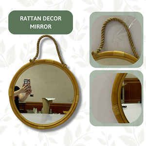 Chic Vintage Rotin Bois Mur Miroir Décoratif Taille Personnalisée Corde Suspendue pour Salon Chambre Salle De Bains-Vente En Gros - Product Image 3