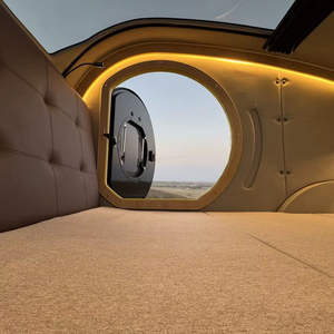 รถพ่วงแคมป์ปิ้งทรงหยดน้ำขนาดกะทัดรัด 11 ฟุต รุ่นโมเดิร์น สำหรับ 4 คน โครงสร้างอลูมิเนียมอัลลอยด์-กว้างขวาง พร้อมฟังก์ชั่นครบครัน เหมาะสำหรับคู่รักเดินทางในสหรัฐอเมริกา - Product Image 2