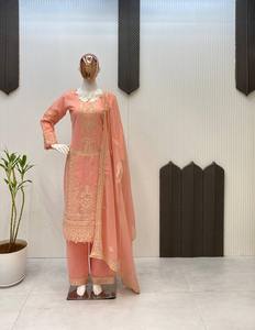 Ensemble Salwar Kameez en Georgette pour femmes, 3 pièces, avec dupatta, style de fête, broderie à sequins, séchage rapide, toutes saisons - Product Image 1