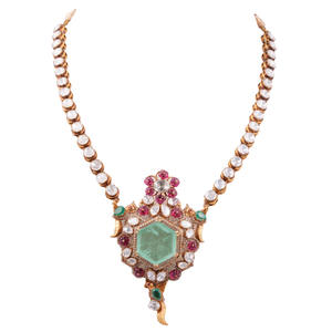 Collar Majestic Maharani Emerald Gajaah de Plata 925 con Diamantes Polki, Rubíes y Esmeraldas, Acabado en Oro, Joyería Nupcial Real - Product Image 3