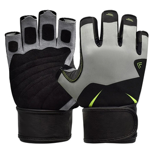 Half Finger Fitness Gloves Yellow Black <b>Leather</b> Weight Lifting Gym Unisex Adjustable <b>Wrist</b> <b>Strap</b> - Product Image 4