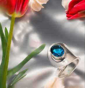 Bague en apatite bleue, pierre précieuse, argent sterling 925, faite à la main, bague de promesse, bijoux, cadeau élégant pour femmes - Product Image 3