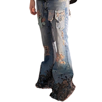 Fabricants de jeans sur mesure, jeans évasés à patchs pour hommes