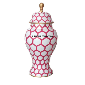 Nid de miel rose personnalisé design de luxe blanc décoratif pour la maison grand pot de gingembre en métal vase à fleurs avec couvercle - Product Image 1