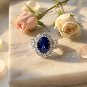 Bague de luxe en saphir bleu naturel pour femmes, certificat de Sri Lanka, bijoux haut de gamme 18k, or blanc, diamant bleu naturel - Product Image 3