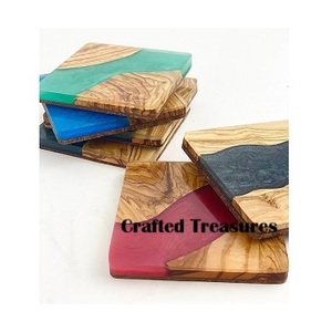 <b>Wooden</b> Coasters <b>Set</b> With Epoxy Resin White for Drinks, Modern Coasters for Bar Kitchen Home Apartment With Affordable Price - Product Image 2