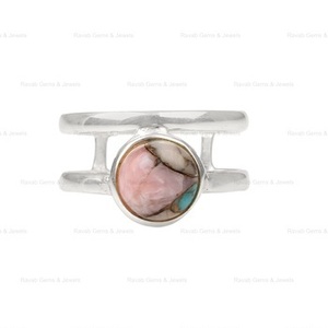 แหวนเงินคู่925วงแหวนผู้หญิงสีชมพูสวยพลอยทองแดงโอปอลแท้8มม. เป็นของขวัญ - Product Image 4