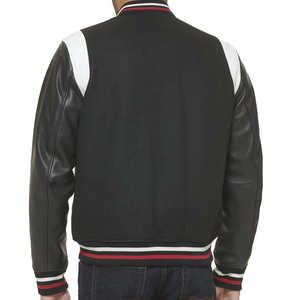 Blouson bombardier classique Letterman à rayures côtelées pour homme Veste à boutons-pression Streetwear athlétique élégante Veste en cuir noir bleu marine - Product Image 3