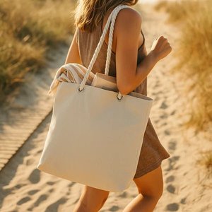 Large Solid Color Canvas Tote <b>Bag</b> with Zippered Inner Pocket 19x16x4 Cotton <b>Fabric</b> Shopping - Product Image 3