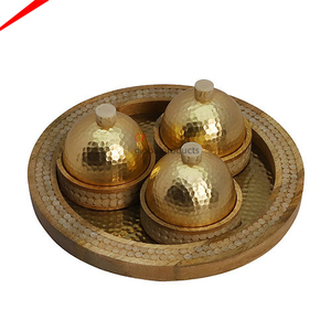 3 pièces bols de service ronds en métal et en bois de haute qualité avec couvercle et plateau rond bol de service pour la décoration de restaurant d'hôtel - Product Image 2