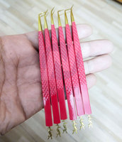 Gran oferta, juego de pinzas personalizadas con punta de fibra de agarre de diamante largo, extensiones de pestañas de acero inoxidable, oro rojo para uso de belleza