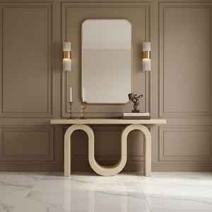 Custom Size Travertine Console Table Modern Luxury Entryway <b>Furniture</b> with Sculptural U Base Design - Product Image 5