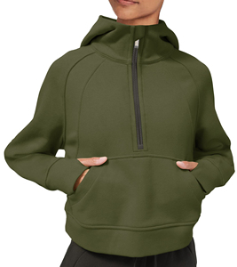 Sweat-shirts à capuche pour femmes, doublés polaire, à col montant, avec demi-fermeture éclair, manches longues, coupe classique, 100% coton, écologiques, hiver, avec passe-pouce - Product Image 1