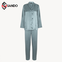 Conjunto de Pijamas de Satén Térmico de Verano para Mujer con Logotipo Personalizado, Cuello en V, Manga Larga, Ropa de Dormir Sólida