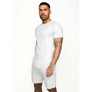 Twinset 100% coton pour hommes, respirant, confortable, blanc, manches courtes, col rond, coupe ajustée pour l'été, style High Street, grande taille - Product Image 1