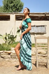 ชุดเดรสยาวมัดย้อมผ้าเรยอนสำหรับผู้หญิงชุดเดรสทรงสูงต่ำพร้อมกระดุมสำหรับงานปาร์ตี้ฤดูร้อนชายหาด - Product Image 3