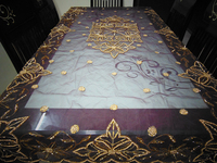 Nappe de table turque classique élégante brodée, motif floral de style royal, en organza fileté fait main, personnalisable pour la maison