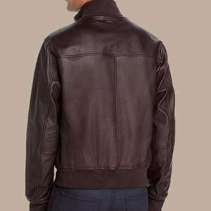 Veste pour homme en cuir véritable 100% imperméable coupe-vent respirante confortable style fermeture éclair col montant personnalisable décontractée - Product Image 2