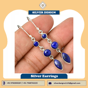 Lapis Lazuli ต่างหูทำมือสำหรับผู้หญิง,ต่างหูเงิน925แลพิสแลพิสแลซูลีสีเงิน - Product Image 2