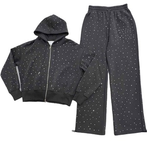 New Custom Best Quality & Breathable Winter Street Wear Solid Everyday Casual Polyester Cotton Rhinestone Tracksuit - Product Image 1