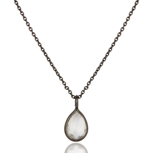 Pear Shape Crystal Quartz Pendant Jewelry Supplier Designer Black Oxidized 925 Silver Pendant Chain Necklace - Product Image 4