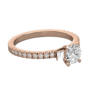 Bague de fiançailles en diamant rond et baguette sertie pour elle - Product Image 2
