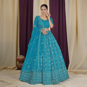 ชุดเลเฮนกาโชลีผ้าเน็ตปักลายหนักแบบดีไซเนอร์ พร้อมผ้าคลุมไหล่ สำหรับงานแต่งงาน งานเลี้ยง ชุดเจ้าสาว ชุดสำหรับโอกาสพิเศษแบบดั้งเดิม - Product Image 3