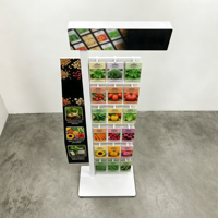 Présentoir commercial sur pied avec affiche latérale, en métal, multi-niveaux, pour sachets de graines de légumes, pour magasin de détail
