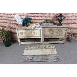 Petit tapis turc 2,3x3,2 pieds (70x97 cm), tapis en laine vintage bleu camouflage - Product Image 2