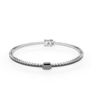 Pulsera De Tenis De Plata Esterlina Balck Esmeralda Y Piedra Redonda Para Mujer - Product Image 2