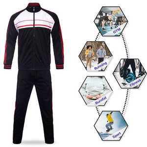 Survêtement de jogging décontracté de haute qualité Zip Up Navy Red Strips Logo personnalisé 100% Polyester Sport Survêtement Running Gym Wear costume - Product Image 4