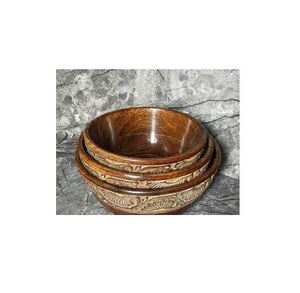 Bol en bois naturel classique moderne rond en bois d'acacia saladier taille personnalisée accessoires de cuisine top vente - Product Image 3