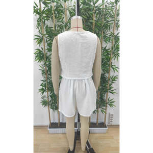 Jane's <b>Women's</b> Sleeveless V-Neck Front Buttoned <b>Linen</b> Jacket and Shorts Two-Piece <b>Set</b> 36872-White - Product Image 5