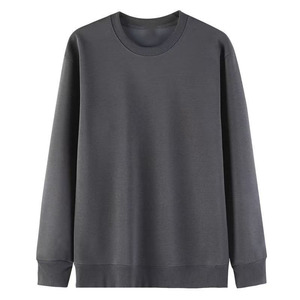 เสื้อสเวตเตอร์ผู้ชายผ้าฝ้ายสีทึบคอกลมทรงหลวมสเวตเชิ้ตแบบมีโครง - Product Image 2