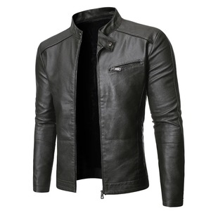 Chaqueta de cuero ajustada informal para hombre 2024, abrigo de primavera y otoño de estilo callejero, negro y azul para motociclistas de talla grande - Product Image 3