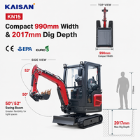 Mini-excavatrice Zero Tail 1,5T avec moteur diesel, commande par joystick, système à double pompe pour espaces étroits