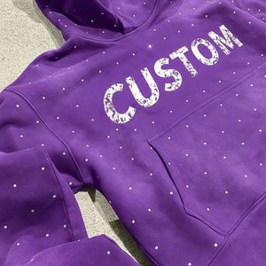 Unisex Pullover 100% Cotton Fleece Breathable Eco-Friendly Hooded Low MOQ Custom <b>Rhinestone</b> Digital Winter Streetwear Hoodie - Product Image 3