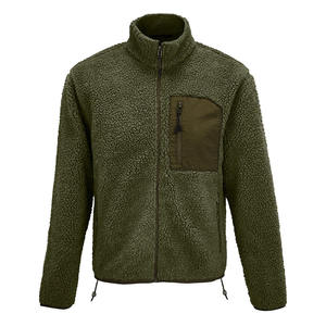 Veste en polaire enduite, service OEM, sur mesure, couleur vert olive, manches longues, fermeture éclair intégrale, col montant, hiver, unisexe, motif - Product Image 1
