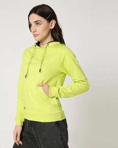 Pull à capuche en polaire vert lime pour femme, manches longues, doux, chaud, poche kangourou sur le devant, logo personnalisé, décontracté, respirant, hiver - Product Image 3