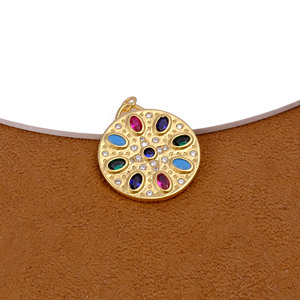 Colgante Redondo Estilo Mosaico Bohemio, Chapado en Oro, Latón, Piedras Preciosas Multicolores, Joyería para Mujer, Niños, Regalo de Fiesta, Boda - Product Image 3
